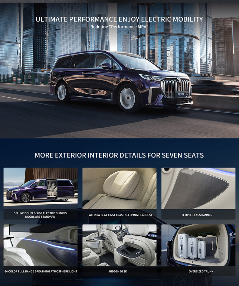 Chinese 7 Seats Electric MPV Hot Selling Smart Driving Ultra Long Range Excellent Edition Phev Car for Renting